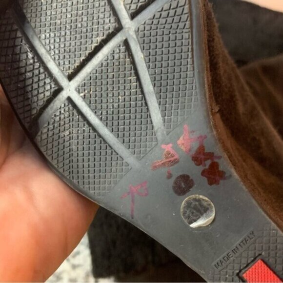 Prada Brown Suede Leather Shearling Knee High Wedge Boots 7 - Picture 2 of 15